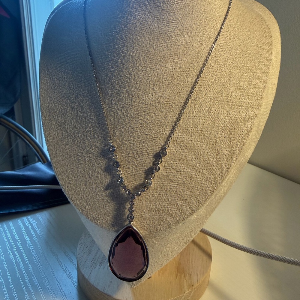 Elegant Swarovski Necklace with Purple Teardrop Pendant